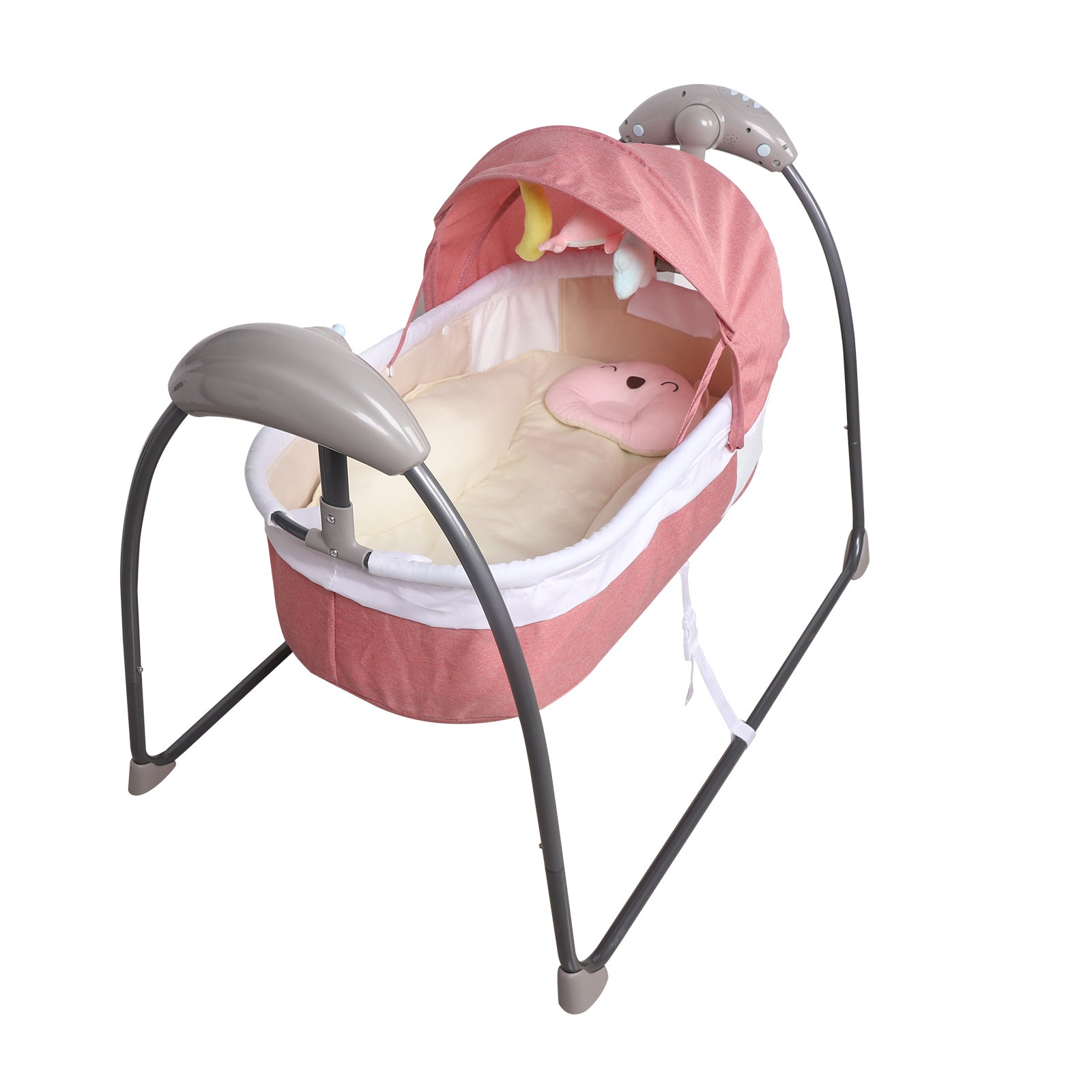 Culla elettrica intelligente, lettino neonato rosa culla pieghevole per bambini lettino altalene con musica soft (Rosa)