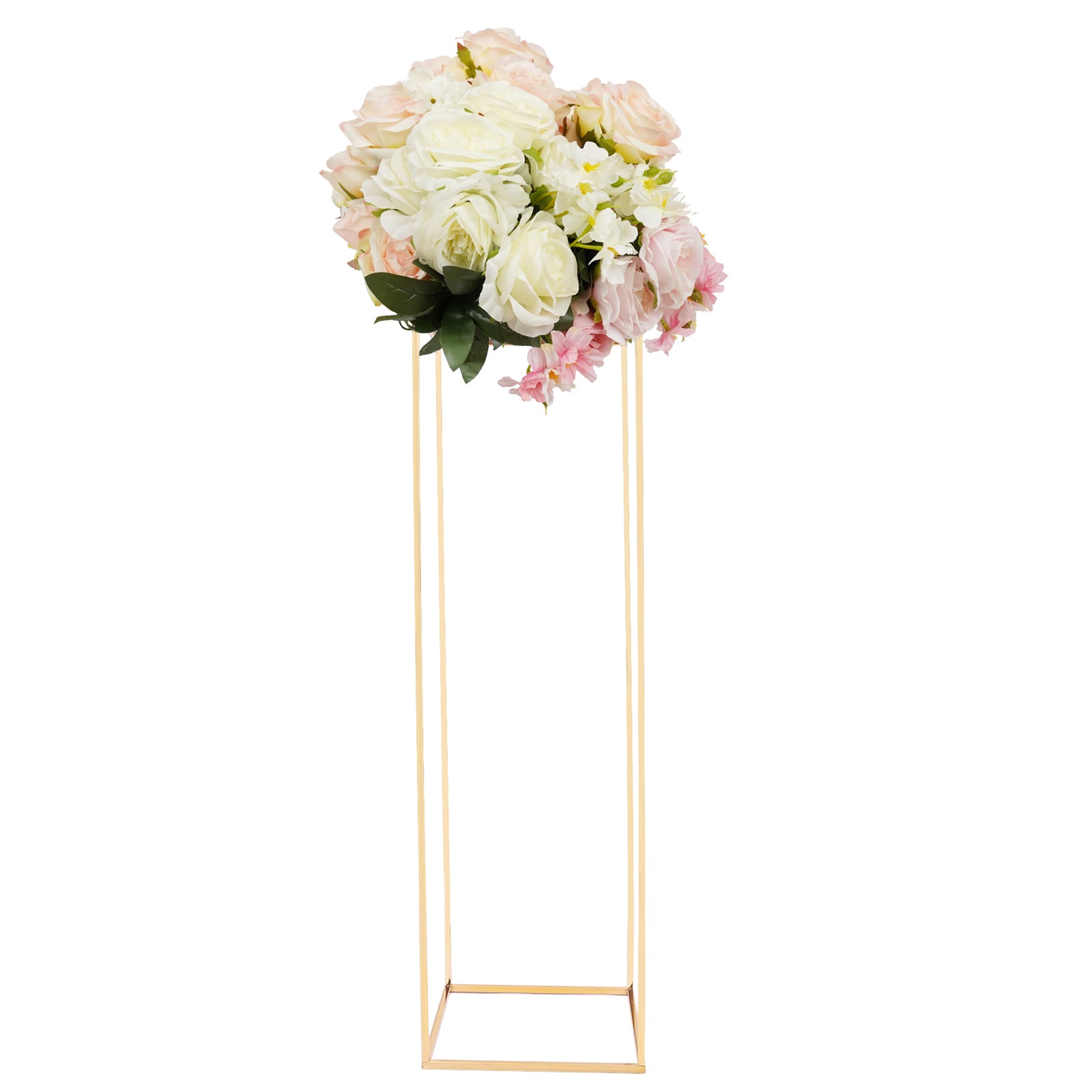 Supporto per fiori dorato, in metallo, decorazione per la casa, feste, matrimoni, decorazione con fiori rettangolari (29 x 29 x 100 cm)