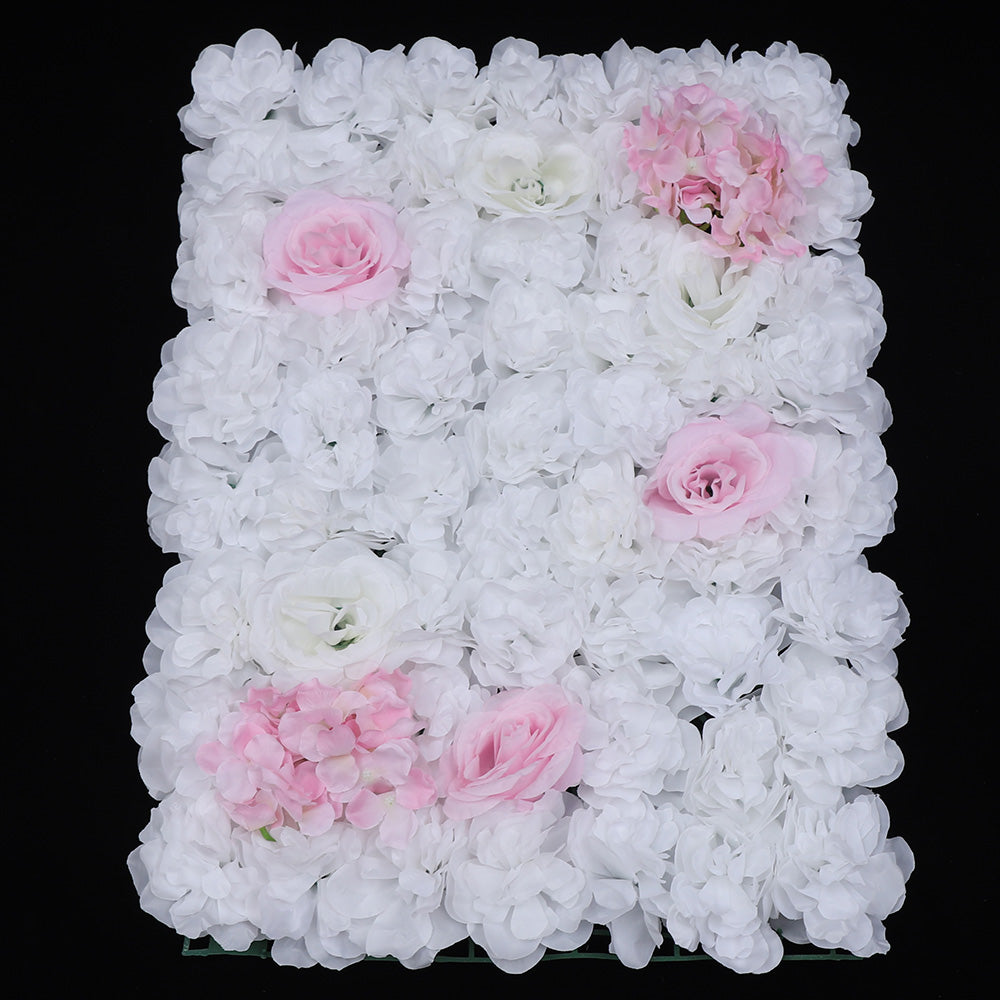 6 pezzi di fiori artificiali di seta da parete, pannelli da parete con rose e rose di colore bianco e rosa (40 x 60 cm