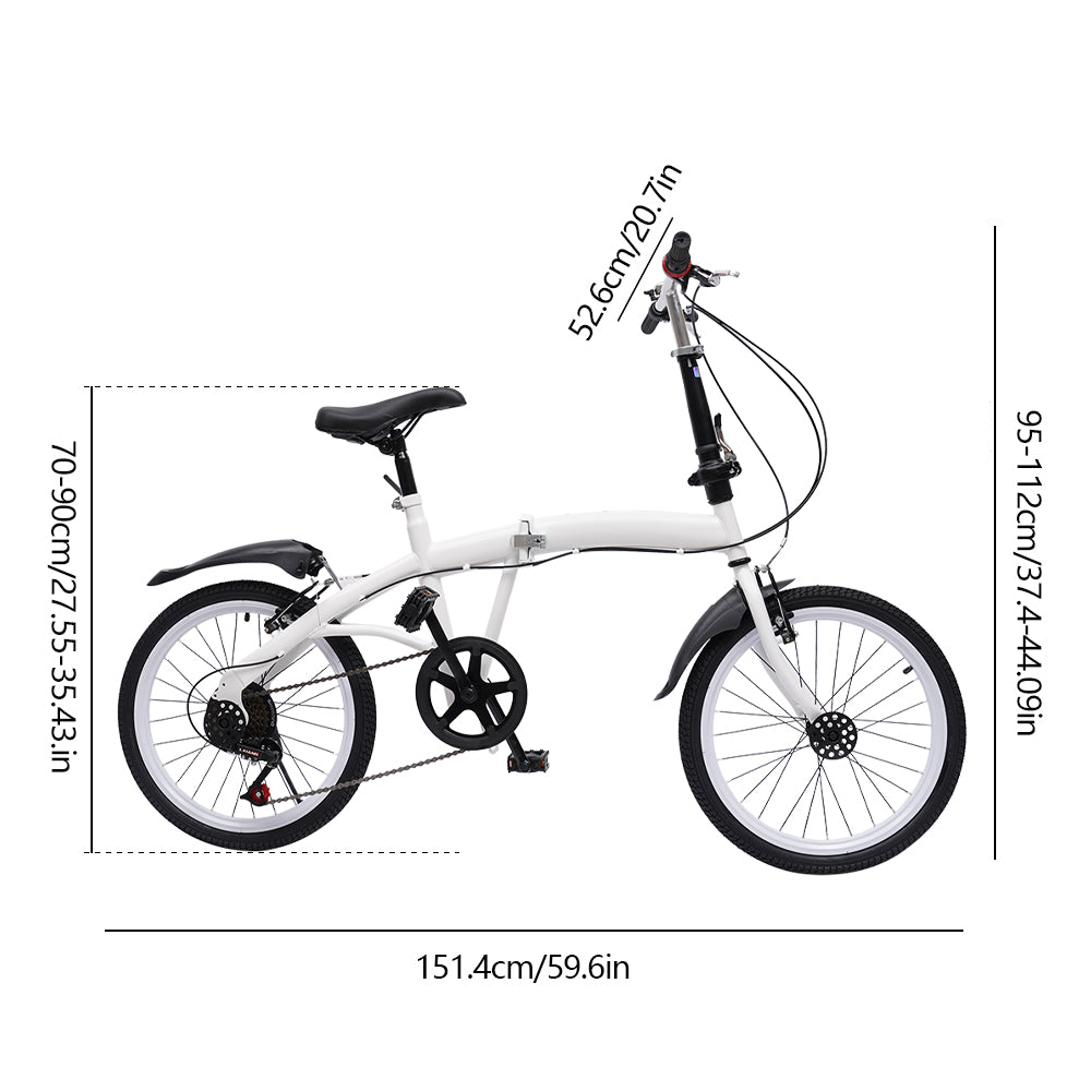 Bicicletta pieghevole da 20" Bicicletta da città per adulti Bici nero bianco