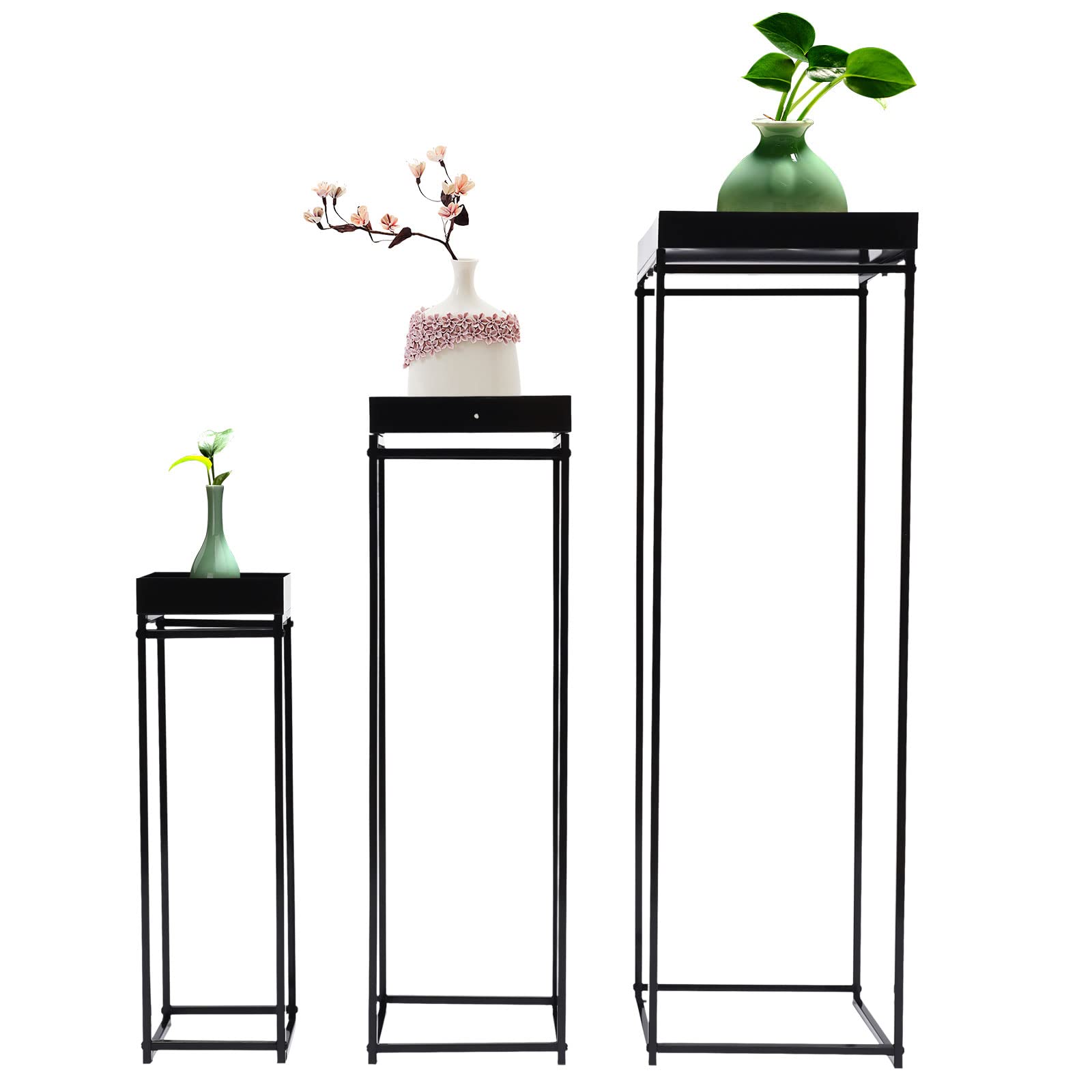 Sgabello per fiori in metallo quadrato supporto per piante sgabello per fiori vaso per piante decorativo colonna, nero