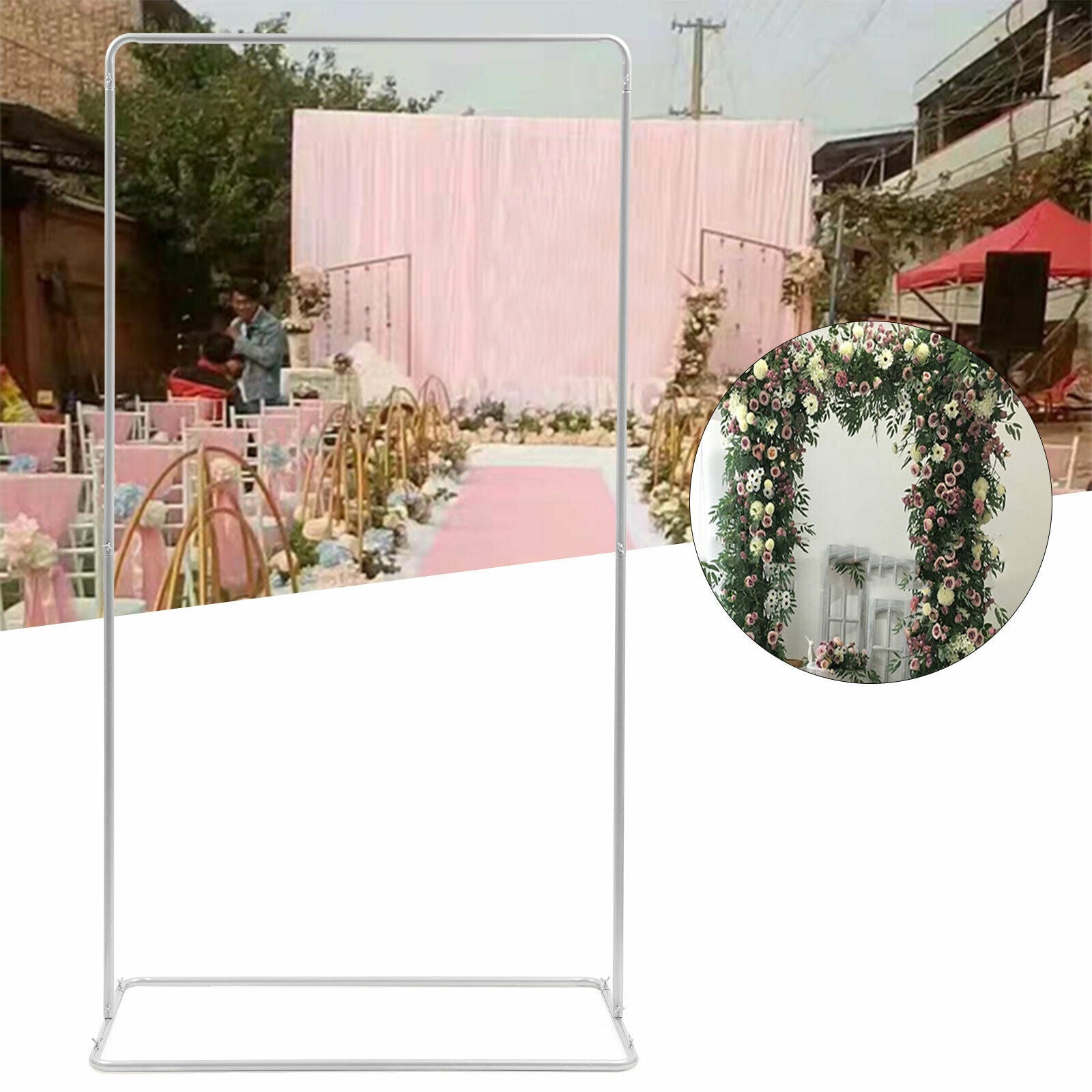Arco per matrimoni quadrato con basi, arco bianco per decorazioni per eventi addio al nubilato
